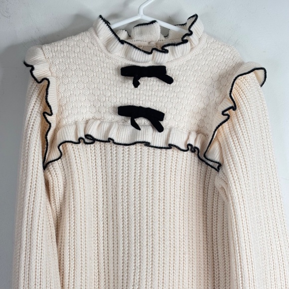 Janie and Jack Cream Ruffle Sweater 8 Bow Chunky Holiday Photos Christmas Preppy - Picture 3 of 12